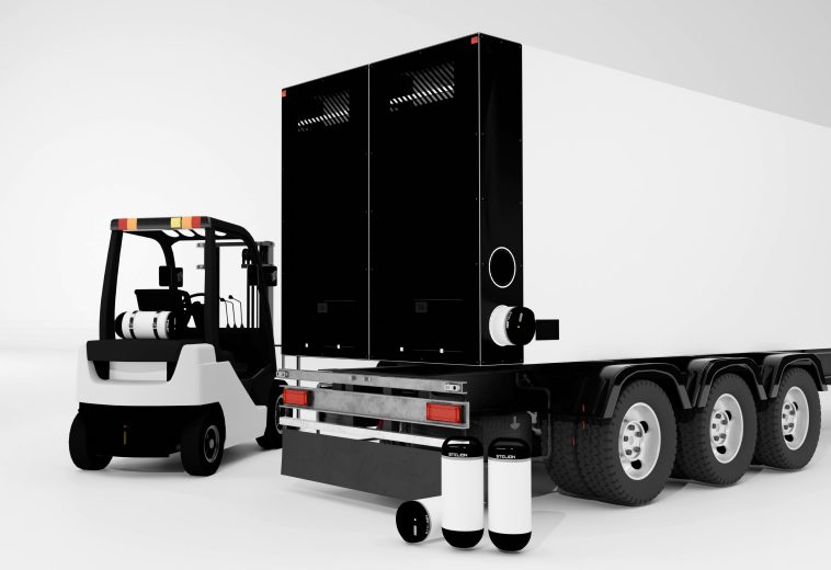 STELION hydrogen ecosystem with Distribution trailer Capsules and hydrogen forklift